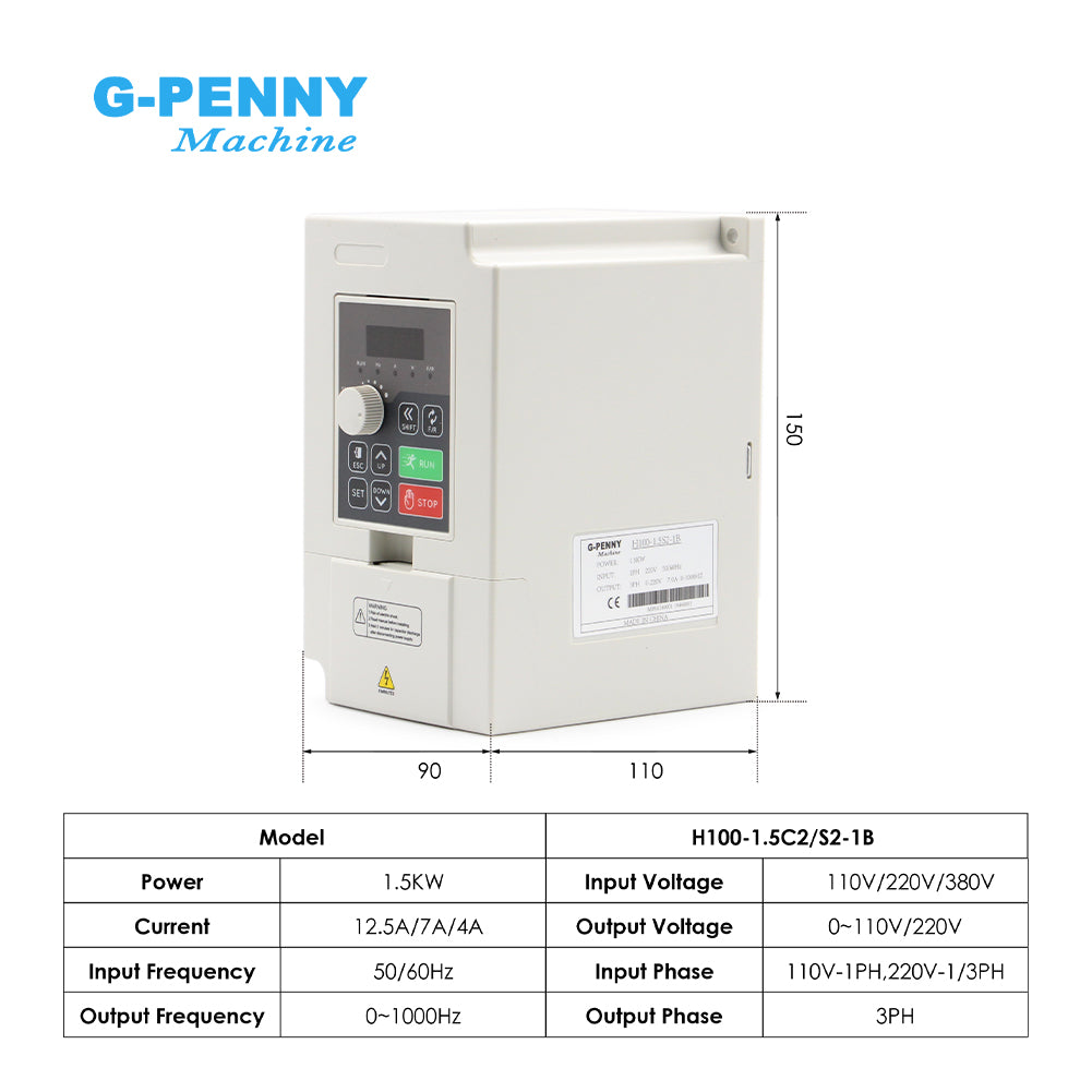 G-Penny 1.5KW ER11 110v/220V/380V Water Cooled Spindle QL Inverter 80mm Bracket 75W Water Pump Bearing & Motor Milling